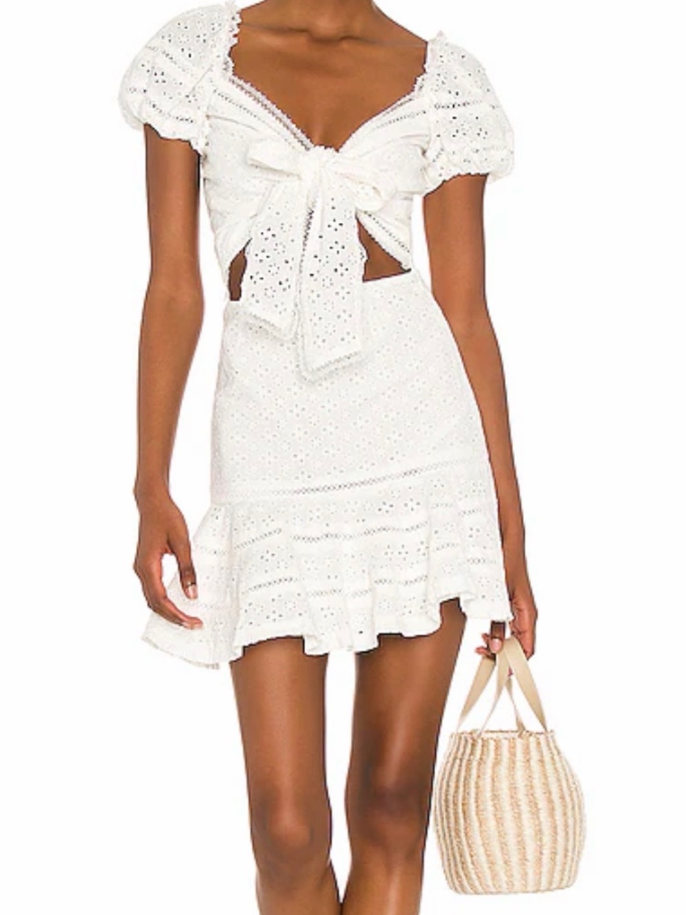 V. Chapman White Eyelet Tie-Front Mini Dress